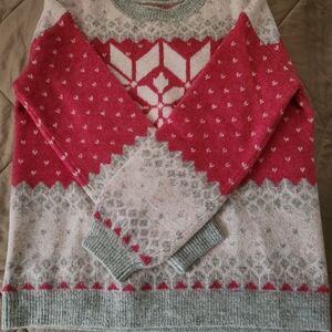 LOFT Pink and Gray Patterned Sweater